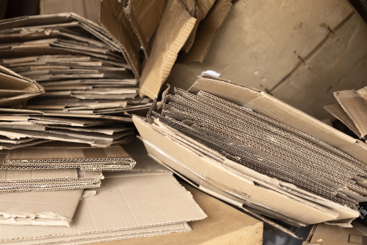 Recycling Collections Cardboard stacked for LBG's separate recycling collection
